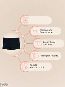 Mash Adult Boxer Trunks Lined With Zipper Pocket And Adjustable Drawstring Beachwear SPF 50 For Men - Màu xanh hải quân - Xem 2