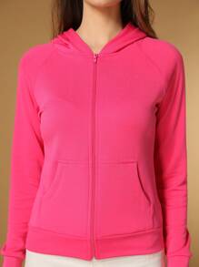 Jacket, Neoprene Blouse With Zipper, Gym, Stroll, Etc. - 玫紅色 - 查看 5