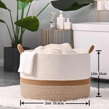 1pc - Large Blanket Basket (20 "X13"), Woven Basket For Storing Baby Laundry Baskets,  Rope Blanket Basket For Living Room, Laundry Room, Nursery, Pillow, Toy Box - 棕色 - 查看 3