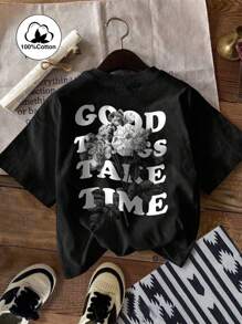 1st Jongens Casual Bedrukt Ronde Hals Korte Mouw T-shirt, Zomer Studentenkleding