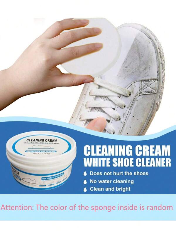 2 pièces / set crème nettoyante pour chaussures blanches avec éponge, kit de nettoyage pour chaussures blanches, baskets, chaussures , détachant pour chaussures pour baskets, soin des chaussures blanchissantes