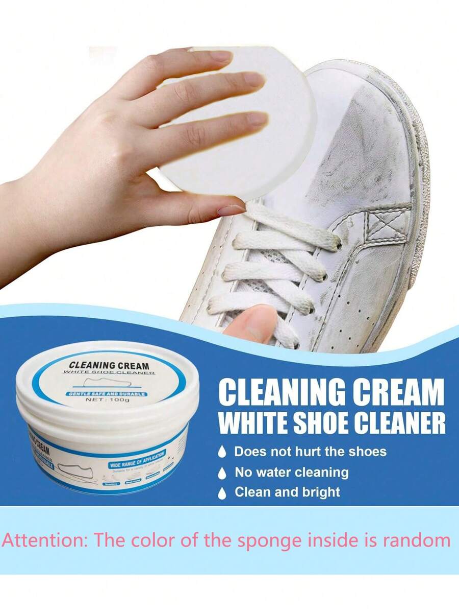 2入組白色鞋面清潔霜，附帶海綿，適用於白色鞋子、運動鞋、皮鞋、球鞋清潔用品，祛污去黃、護理鞋面