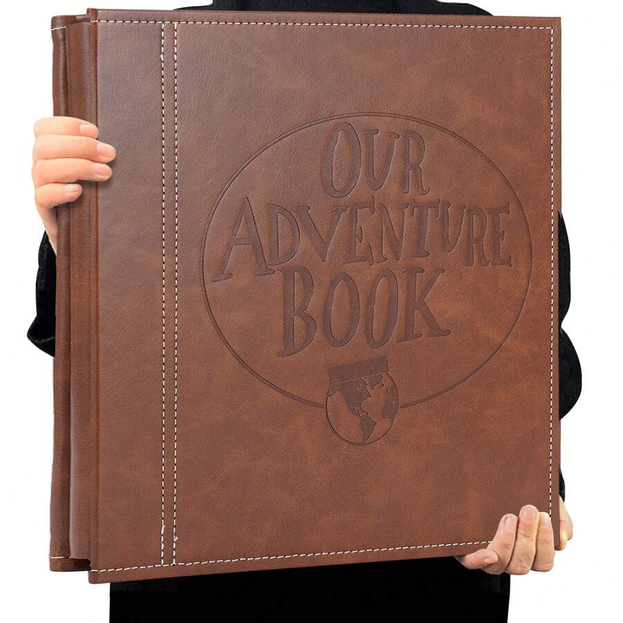 OUR ADVENTURE BOOK A Photo Album Self Adhesive Pages Scrapbook Album For 3x5, 4x6,6x8,8x10 Photos,40 Self-Adhesive Pages Leather Cover,DIY Adventure Book Photo Album For Family,Wedding,Travel Memories - màu nâu - Xem 1