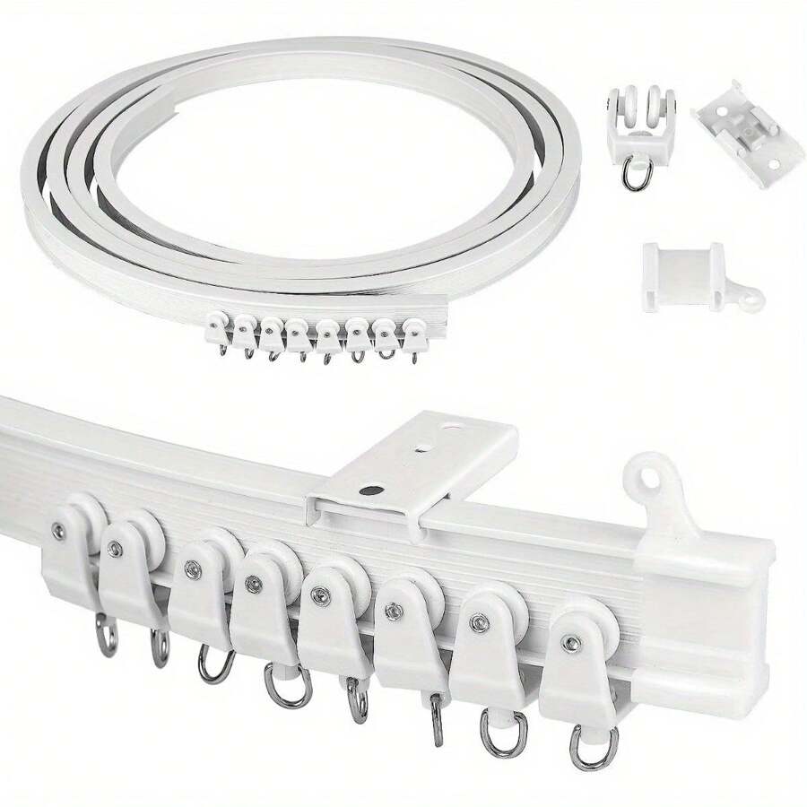 Bendable Curtain Track 3 Meters Flexible Ceiling Curtain Track Glider Rail White Ceiling Curved Curtain Rail For Bay Windows RV Room Divider Straight Curtain Rail - White - View 1
