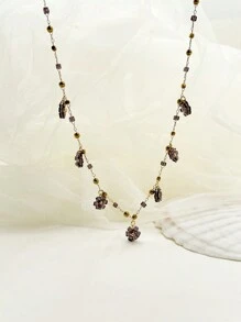 Mazuer 1pc Vintage Gold-Tone Summer Beach Sea Versatile Simple Elegant Design Glass Beads & Seed Pearls Floral Necklace, Suitable For Dates, Teachers' Day, Graduation, Thanksgiving Gifts, Festivals, Parties, Daily Commute, Vacation