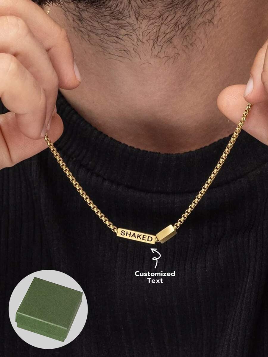 1 Stück beidseitig bedruckbarer 4-seitiger individuell gestaltbarer Edelstahl Schmuck für Herren, 18 Karat vergoldeter Edelstahlring, inklusive hochwertiger exklusiver Geschenkbox, für Freunde, Familie, Verwandte, Liebhaber, Paar, Vatertag, Feiertags-Geschenke
