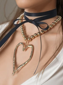 1 Stück Damen überdimensionierte Herz Anhänger Perlen Halskette, elegantes Design geeignet für den täglichen Gebrauch, Arbeit und Veranstaltungen