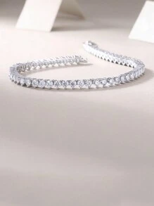 Moissanite Tennis Bracelet, 925 Sterling Silver & 18k Gold Plated, For Women And Men, Tennis Bracelet, Hip Hop, Personality, Couple Style, Hot Selling, Luxury, Valentine'S Day, Mother'S Day, Wedding Gifts, Anniversary Gifts, Birthday Gifts - Silver - View 7