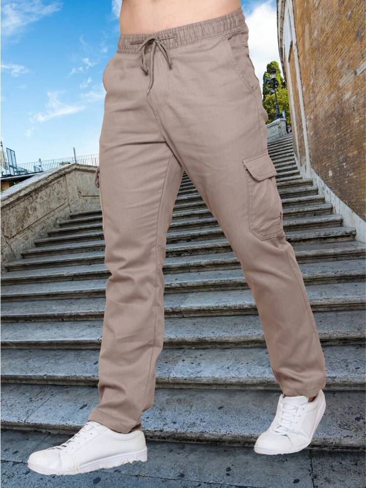 Men's Cargo Pants With 6 Pockets, Wide, Skate Pants, Drawstring Closure - Khaki - View 1