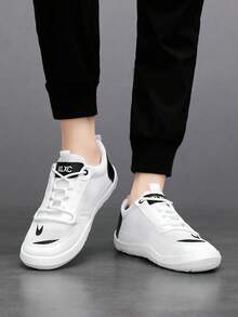 新款透气网眼男士鞋，韩版时尚百搭运动休闲鞋，软底防滑跑步运动鞋，秋季 - 黑與白 - 查看 5