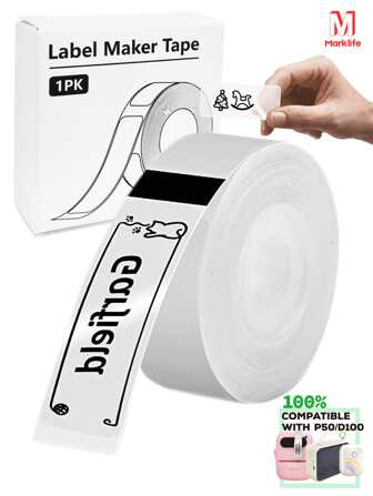  Marklife 透明标签制作胶带，热敏透明标签纸，自粘标签，兼容 P50/P15/P12 标签制作器，14X40mm（0.55 英寸 X 1.58 英寸），14X30mm 200 标签/卷，1 卷，透明底黑色