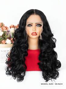 Music Festival Body Wavy 13*6 Lace Frontal Wigs Long YaKi Hair 24 Inch High Temperature Synthetic Lace Wig For Women Natural Black Color Cosplay Daily Party Makeup Use Woven's Lace Front Wigs Body Wave Hair