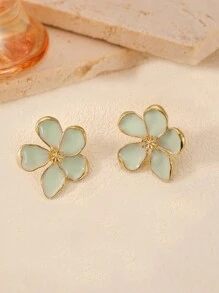 Hegaze 1pair Unique Design Fresh Light Green Flower Stud Earrings Valentines,Mom,Mother,Mother's Day,Gift - Light Green - View 2