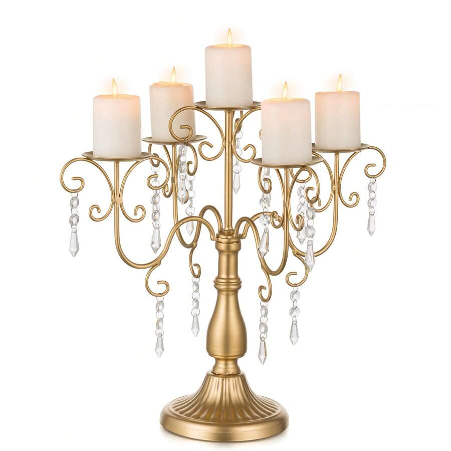 1pc Christmas Candle Candelabra Centerpiece - White Candelabra Holder For Pillars Decorative Candleholders For Wedding Reception Metal Candle Stands Decorations For Table Centerpieces - 金 - 1 件 - 查看 1