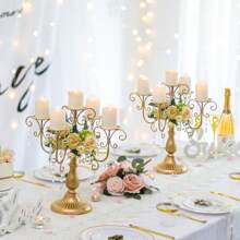 1pc Christmas Candle Candelabra Centerpiece - White Candelabra Holder For Pillars Decorative Candleholders For Wedding Reception Metal Candle Stands Decorations For Table Centerpieces - 金 - 1 件 - 查看 4