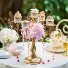 1pc Christmas Candle Candelabra Centerpiece - White Candelabra Holder For Pillars Decorative Candleholders For Wedding Reception Metal Candle Stands Decorations For Table Centerpieces - 金 - 1 件 - 查看 2