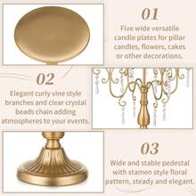 1pc Christmas Candle Candelabra Centerpiece - White Candelabra Holder For Pillars Decorative Candleholders For Wedding Reception Metal Candle Stands Decorations For Table Centerpieces - 金 - 1 件 - 查看 5