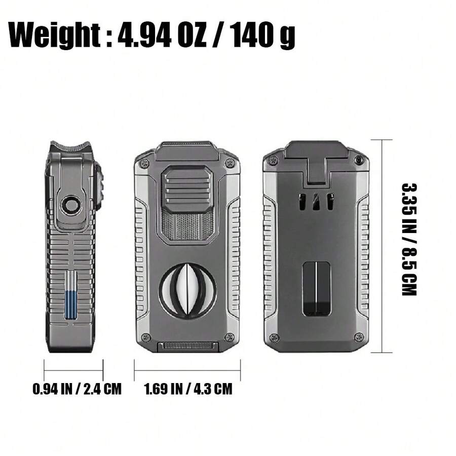 5In1 Torch Lighter For Cigar, Powerful Refillable Butane Triple Jet