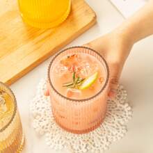 POLIDREAM Vintage Ribbed Glassware Set 6 Pcs, 16.9oz XL Drinking Glasses, Fluted Ripple Drinkware, Origami Style, Elegant Glassware For Whiskey, Cocktail, Iced Coffee, Juice, Beer, Soda - Transparent - View 7