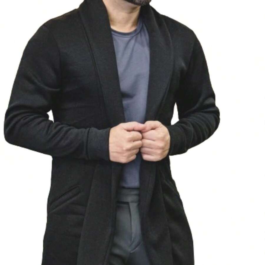 Men's Long Sleeve Cardigan Coat - màu đen - Xem 1