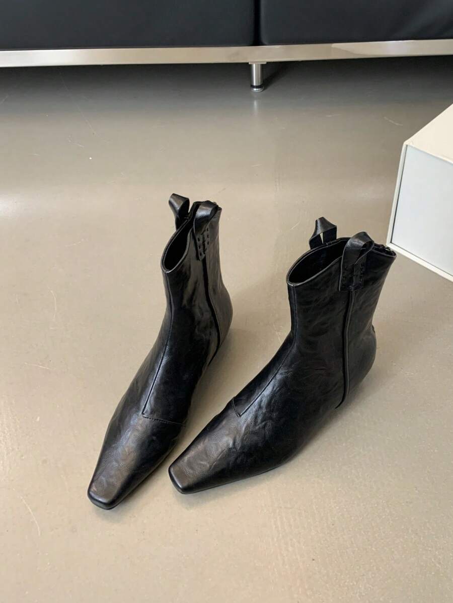 Women Pointy Toe Wrinkled Leather MidCalf Boots SHEIN USA