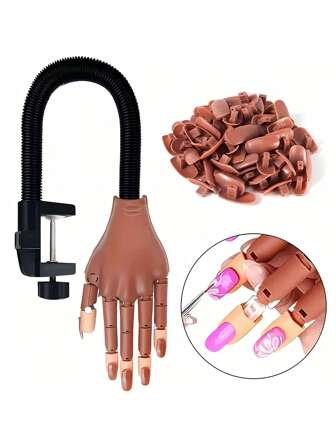 Practice Hand For Acrylic Nails-Fake Flexible Movable Practice Nail Hand Practice For Acrylic Nail Kit, Maniquin Hand For Nail Practice With 100 Pcs Refill Nail Tips,Nail Supplies,Nail Tools,Nail Art Tools,Back To School,Nails,Nail Tools For Press On Nails
