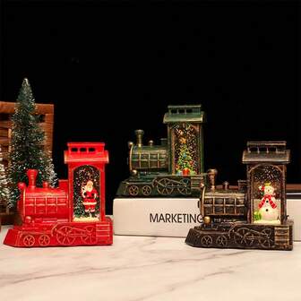 1 pieza Tren mini con agua de Navidad con Papá Noel, árbol de Navidad, muñeco de nieve y luces decorativas para Navidad, decoración de habitación, decoración navideña, decoración de luces de Navidad, decoración de dormitorio, decoración del hogar, decoración de fiesta, decoración festiva, regalo de Navidad, decoración del árbol de Navidad