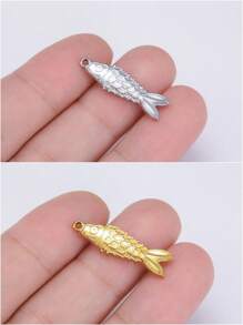 1 pieza Colgante con forma de pez pequeño 3D de acero inoxidable para pulsera, collar, manualidades