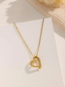 1件镀金不锈钢首饰，镶嵌立方氧化锆幸运草吊坠项链，法式甜美浪漫韩式优雅复古时尚百搭，女士礼物，适合街头、日常、假日、派对佩戴（OPP袋包装） - 金黃色 - 查看 1