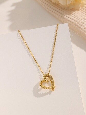 1件镀金不锈钢首饰，镶嵌立方氧化锆幸运草吊坠项链，法式甜美浪漫韩式优雅复古时尚百搭，女士礼物，适合街头、日常、假日、派对佩戴（OPP袋包装）