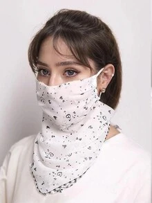 1 pieza Protector solar para el cuello de mujer de gasa ligera con sujetador para la oreja para uso al aire libre - Negro - Ver 5