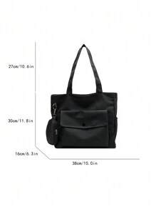 2 peças Conjunto de Sacolas de Lona Preta - Bolsa de Ombro de Grande Capacidade com Porta-Moedas, Adequado para Casual, Trabalho, Escola, Bolsa Estampada com Letras na - Preto - Visão 4