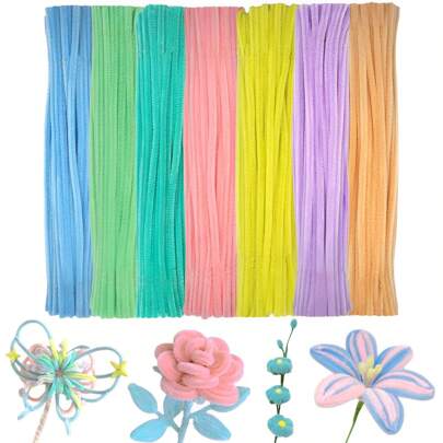 100/200PCS Chenille Stems, Pipe Cleaners Macaron, 7 Assorted Colors, 11.8 Inch Craft Supplies, Multi-Color Pipe Cleaners Craft, Fuzzy Sticks Craft Supplies,Color Pipe Cleaner Crafts, Arts And Crafts For Creative Handmade DIY Project Decorations(7 Macaron Colors)