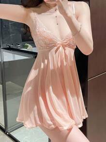 Sexy Lingerie Racy Sheer Minimalist Sexy Spaghetti Strap Nightgown - Pink - View 2