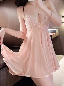 Sexy Lingerie Racy Sheer Minimalist Sexy Spaghetti Strap Nightgown - Pink - View 3