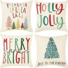 Bộ 4 vỏ gối trang trí Giáng sinh nhiều màu sắc Holly Happy Winter Vỏ gối trang trí thích hợp cho ghế sofa, giường và ghế tại nhà Không có lõi gối Trang trí Giáng sinh Đồ trang trí Giáng sinh Đồ trang trí Giáng sinh - Nhiều màu - Xem 4
