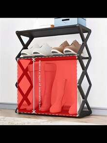 1PC Home Simple X-Shaped Shoe Rack, Two-Layer Steel Pipe Assembly Multifunctional Shoe Cabinet, Dustproof Storage For Student Dormitory - màu đen - Xem 6