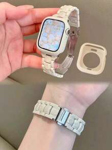 二合一 Apple Watch 表带 + Apple Watch 表壳星光硅胶软壳配星光白色树脂表带 S6 表壳防摔保护壳兼容 Apple Watch 表带 41mm 45mm 42mm 44mm 40mm 38mm 纯色小方形亚克力表带女士透气酷炫多功能休闲腕带手链派对腕带节日礼物适用于 Ultra2/9 系列四季通用 Ins 风格带来高品质感新产品，适合学生 - 星光色 - 查看 8