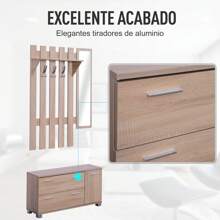 HOMCOM 3 EN 1 Conjunto de Muebles de Entrada Recibidor Pasillo Set de 3 Piezas Perchero Espejo Zapatero 2 Cajones Color Roble - Marrón - Ver 2