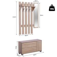 HOMCOM 3 EN 1 Conjunto de Muebles de Entrada Recibidor Pasillo Set de 3 Piezas Perchero Espejo Zapatero 2 Cajones Color Roble - Marrón - Ver 8