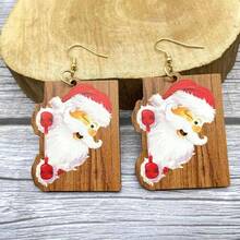 Christmas Cartoon Wooden Earrings, Holiday Gift, Christmas Earrings
