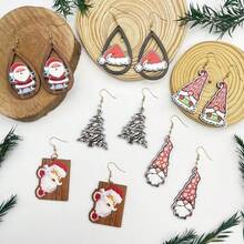 Christmas Cartoon Wooden Earrings, Holiday Gift, Christmas Earrings