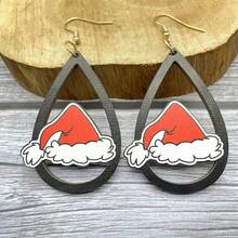 Christmas Cartoon Wooden Earrings, Holiday Gift, Christmas Earrings