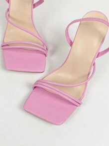 Sandalias de tacón alto cómodas y elegantes con punta cuadrada para mujer, de color rosa fashionable y versátil para fiestas y uso casual - Rosa - Ver 6