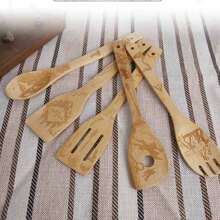 5pcs Bamboo Cooking Utensil Set. Non-Stick Pan Spatula Set. Wooden Kitchen Utensils, Wooden Spoon, Bamboo Cookware Set, Suitable For Non-Stick Pans With Wooden Spatula And Spoon, High-Quality Housewarming Gift, Everyday Wooden Kitchen Tools, Learning Supplies. - Multicolor - View 6