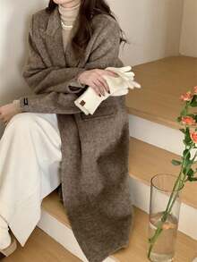 Áo khoác len hai hàng khuy kép cổ vest đi làm ấm áp cho phụ nữ mùa thu đông - màu cà phê - Xem 7