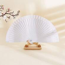 1pc Solid Color Wooden Folding Fan, Simple Design Classical Plain Color Folding Fan Halloween - Multicolor - View 4