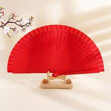 1pc Solid Color Wooden Folding Fan, Simple Design Classical Plain Color Folding Fan Halloween - Multicolor - View 2