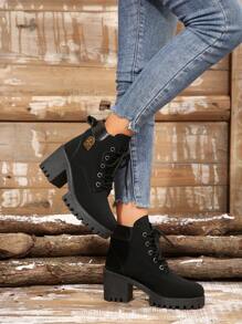 Women's Fashionable Mid-Heel Anti-Slip Korean Style Waterproof Boots, Light Weight, Warm Lining, Autumn/Winter 2024 - Black - View 4