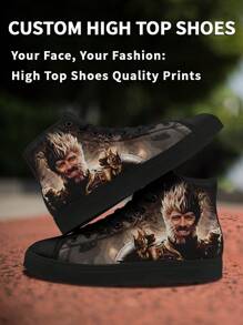 1 Pair Custom High Top Canvas Shoes, Personalized Video Game Photo Sneakers, Custom Sneakers, Personalized High Top Canvas Shoes, Photo Sneakers, Personalized Sneakers For Men, Personalized Sports And Casual Shoes, Groomsman Gift, Anniversary Gift, Valentine Gift, Birthday Gift, Wedding Gift, Best Friend Gift, Gift For Mom/Dad/Her/Him/Girlfriend/Boyfriend/Wife/Husband/Friend - Black - View 4